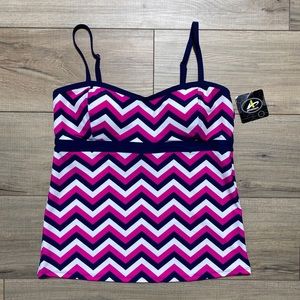 Athletech Womens Chevron Tankini Top With‎ Sewn In Pads Size 12 Navy Pink White